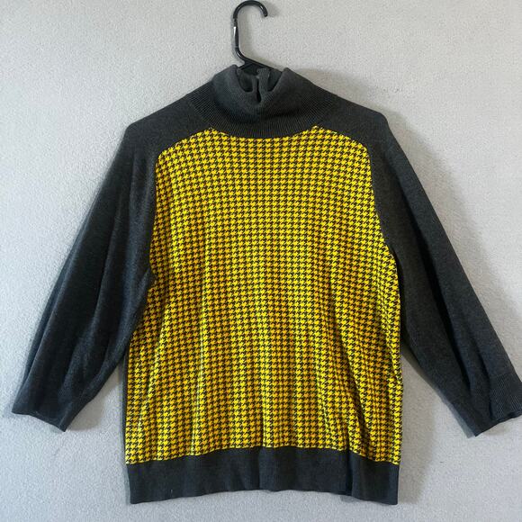 Liz claiborne Sweater Women's XL Yellow Gray Turtleneck Office Career - Picture 1 of 6